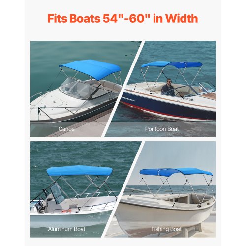 3 Bow Boat Bimini Tops 600D Polyester Canopy with Aluminum Alloy Frame