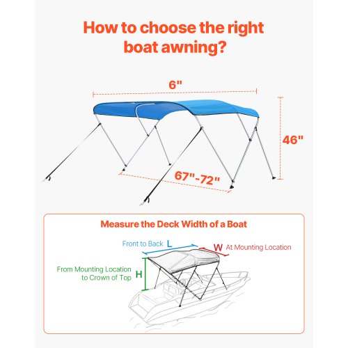 3 Bow Boat Bimini Tops 600D Polyester Canopy with Aluminum Alloy Frame