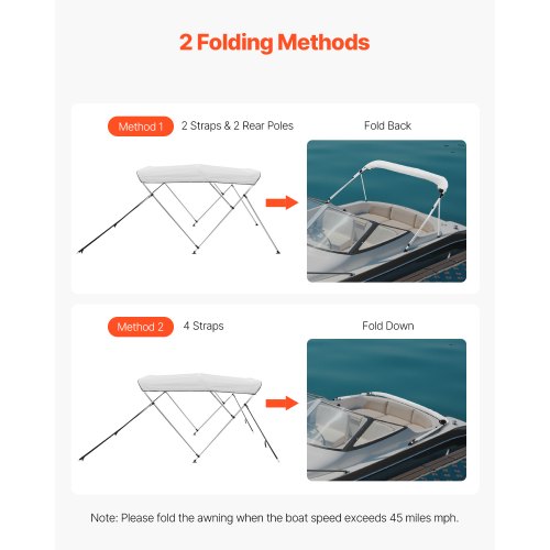 3 Bow Boat Bimini Tops 600D Polyester Canopy with Aluminum Alloy Frame