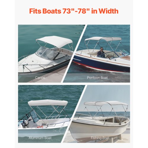 3 Bow Boat Bimini Tops 600D Polyester Canopy with Aluminum Alloy Frame
