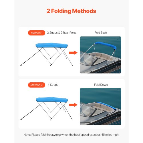 3 Bow Boat Bimini Tops 600D Polyester Canopy with Aluminum Alloy Frame