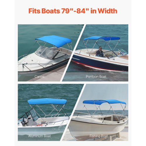 3 Bow Boat Bimini Tops 600D Polyester Canopy with Aluminum Alloy Frame