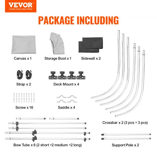 3 Bow Bimini Top Boat Cover Detachable Mesh Sidewalls 600D Polyester