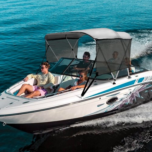 3 Bow Bimini Top Boat Cover Detachable Mesh Sidewalls 600D Polyester