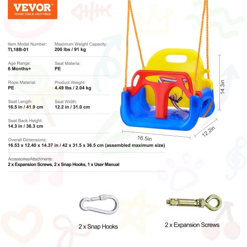 3in1 Toddler Swing Seat 200 lbs Weight Capacity Baby Swing Seat with Adjustable