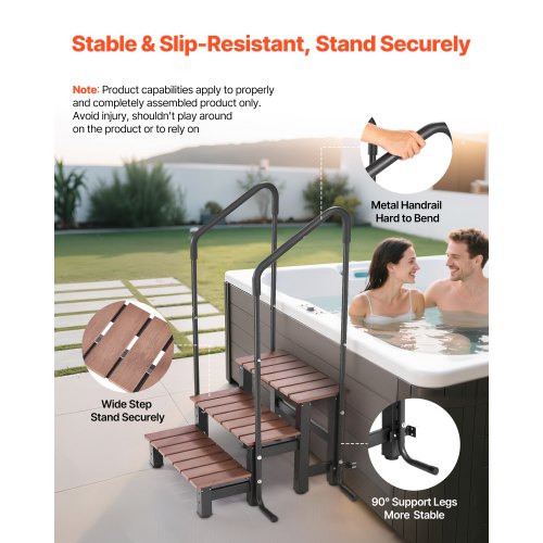 Hot Tub Steps with Handrail 3Step Spa Outdoor Stairs Heavy Duty 25.2 inch