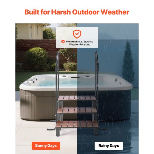 Hot Tub Steps with Handrail 3Step Spa Outdoor Stairs Heavy Duty 25.2 inch