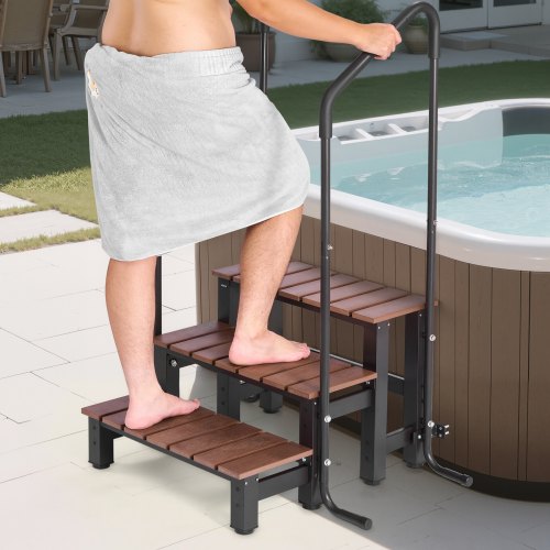 Hot Tub Steps with Handrail 3Step Spa Outdoor Stairs Heavy Duty 25.2 inch