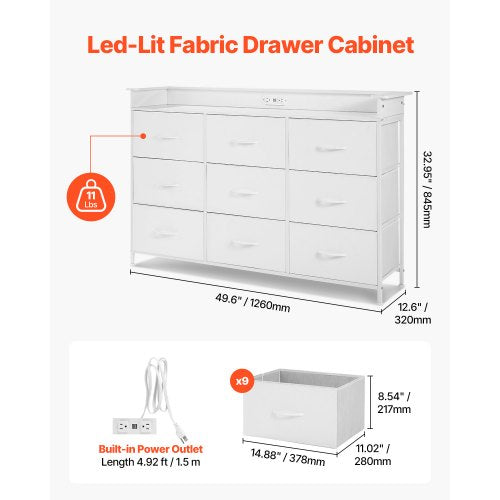 9 Drawer Dresser Tall Drawer Dresser with Fabric Bin Closet Storage