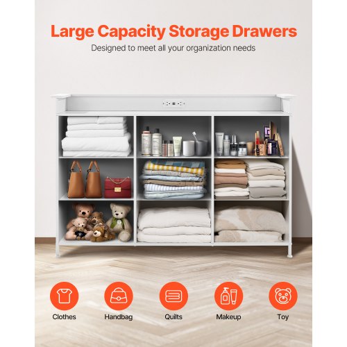 9 Drawer Dresser Tall Drawer Dresser with Fabric Bin Closet Storage