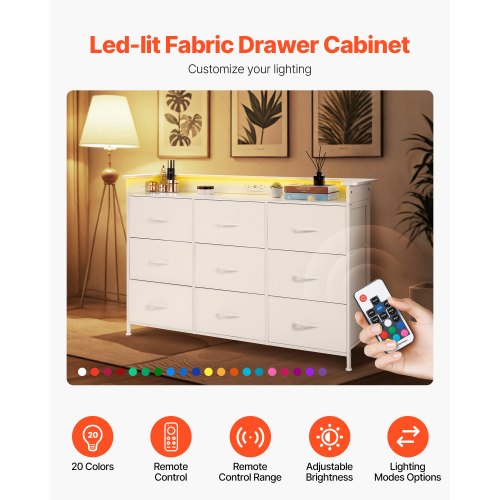 9 Drawer Dresser Tall Drawer Dresser with Fabric Bin Closet Storage