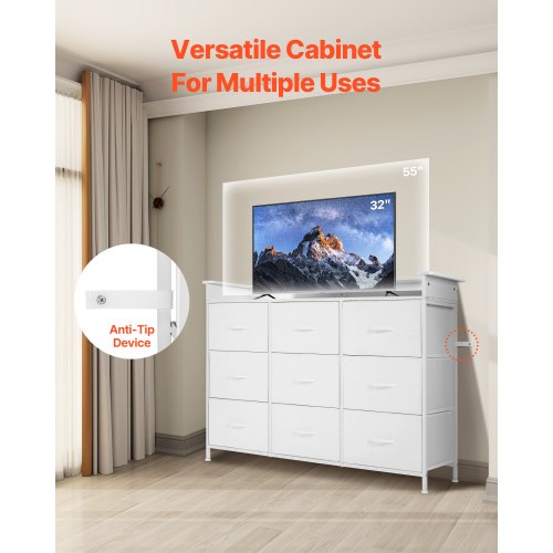 9 Drawer Dresser Tall Drawer Dresser with Fabric Bin Closet Storage