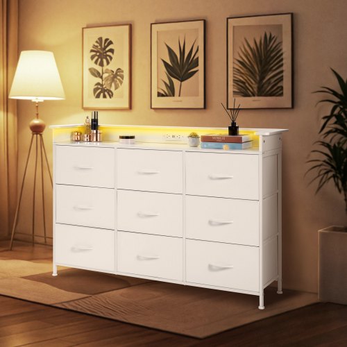9 Drawer Dresser Tall Drawer Dresser with Fabric Bin Closet Storage