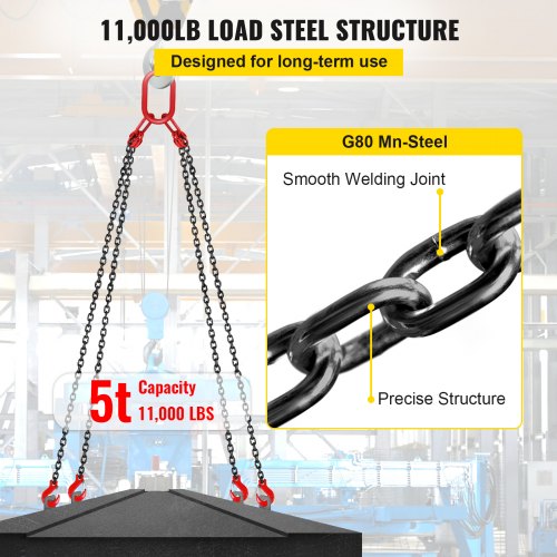 Chain Sling 516 inch x 10 ft Lifting Chains with Hooks G80 Engine Chain
