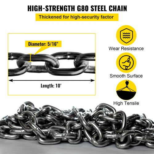 Chain Sling 516 inch x 10 ft Lifting Chains with Hooks G80 Engine Chain