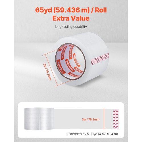 Clear Packing Tape 3 inches Core 24 Rolls 3 Inches x 65 Yards Packing