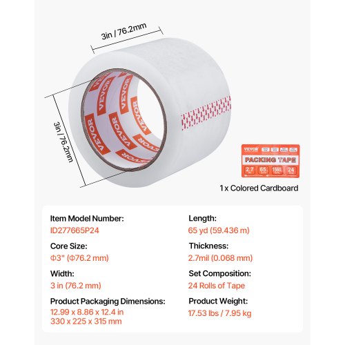 Clear Packing Tape 3 inches Core 24 Rolls 3 Inches x 65 Yards Packing