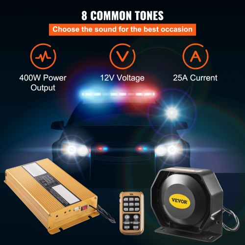 Police Siren PA System 400W 8 Sound Loud Car Warning Police Fire Emergency