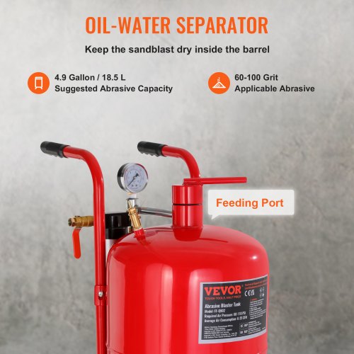 10Gal40L Sandblaster Equipped with Nozzle ShutOff Valve Pressure Gauge