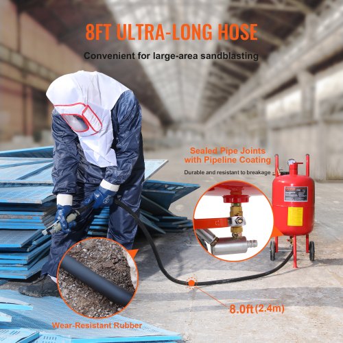 10Gal40L Sandblaster Equipped with Nozzle ShutOff Valve Pressure Gauge