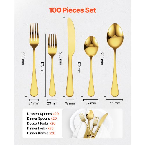 100Piece Gold Silverware Set FoodGrade Stainless Steel Flatware Utensils