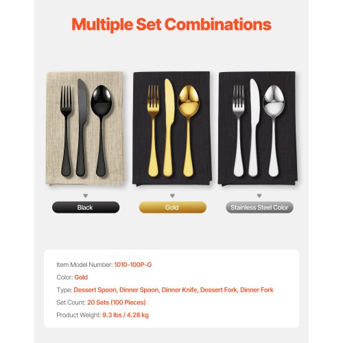 100Piece Gold Silverware Set FoodGrade Stainless Steel Flatware Utensils