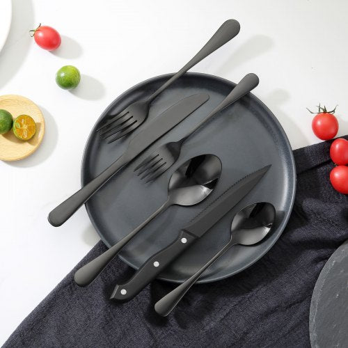 48Piece Black Silverware Set with Steak Knives FoodGrade Stainless Steel