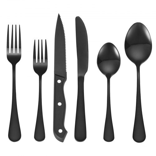 48Piece Black Silverware Set with Steak Knives FoodGrade Stainless Steel