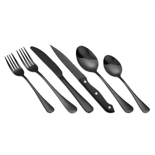 48Piece Black Silverware Set with Steak Knives FoodGrade Stainless Steel
