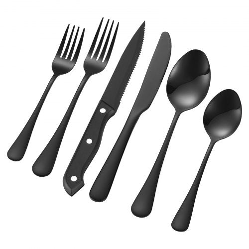 48Piece Black Silverware Set with Steak Knives FoodGrade Stainless Steel