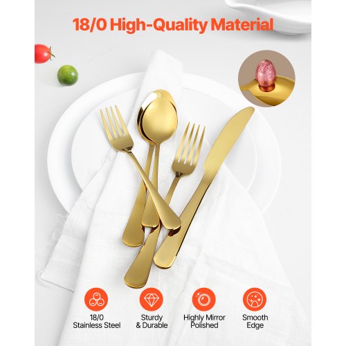 60Piece Gold Silverware Set FoodGrade Stainless Steel Flatware Utensils
