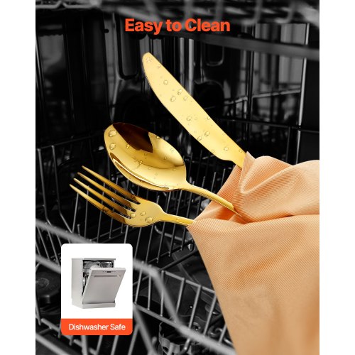 60Piece Gold Silverware Set FoodGrade Stainless Steel Flatware Utensils