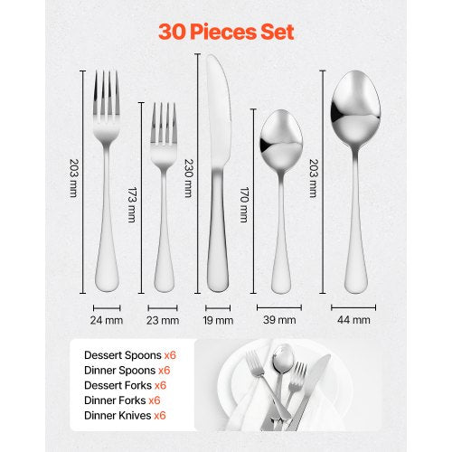 30Piece Silverware Set FoodGrade Stainless Steel Flatware Utensils