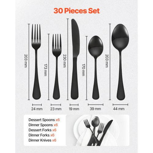 30Piece Black Silverware Set FoodGrade Stainless Steel Flatware Utensils