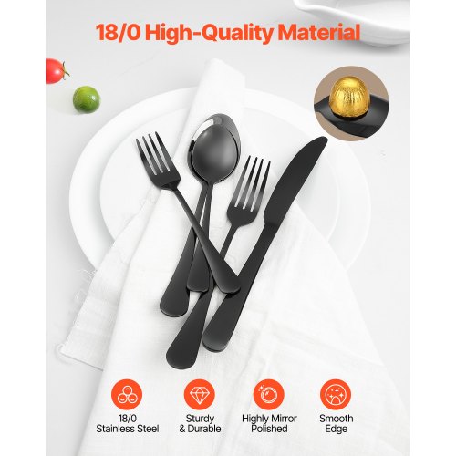 30Piece Black Silverware Set FoodGrade Stainless Steel Flatware Utensils