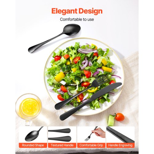 30Piece Black Silverware Set FoodGrade Stainless Steel Flatware Utensils
