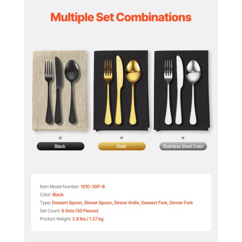 30Piece Black Silverware Set FoodGrade Stainless Steel Flatware Utensils