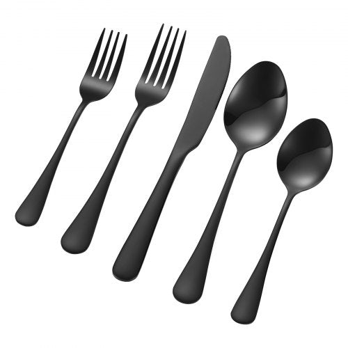 30Piece Black Silverware Set FoodGrade Stainless Steel Flatware Utensils