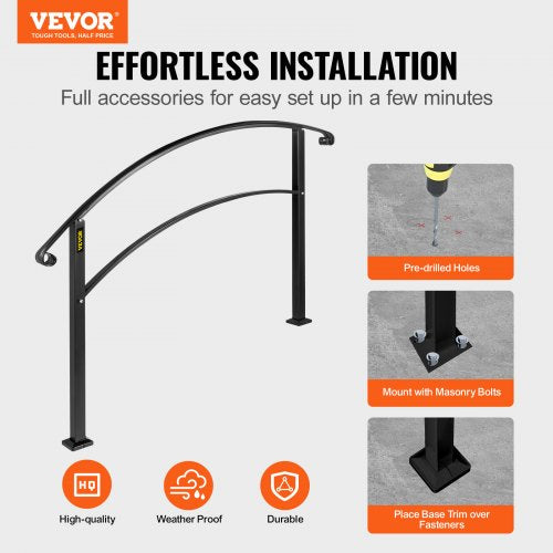 4Step Handrail Fits 1 or 4 Steps Matte Black Stair Rail Wrought Iron