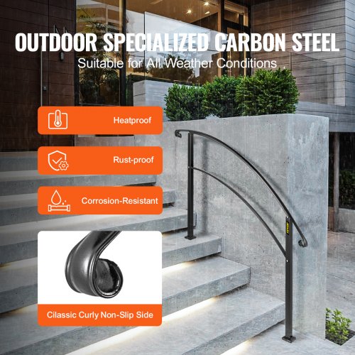 4Step Handrail Fits 1 or 4 Steps Matte Black Stair Rail Wrought Iron