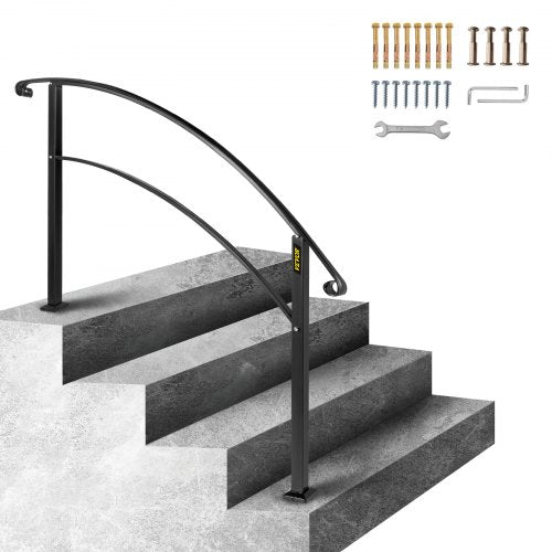 4Step Handrail Fits 1 or 4 Steps Matte Black Stair Rail Wrought Iron
