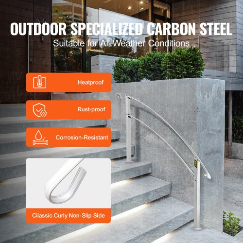 Handrails for Outdoor Steps Fit 1 or 4 Steps Outdoor Stair Railing White