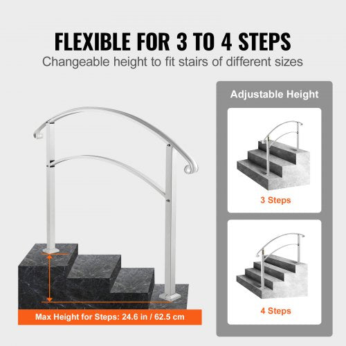 Handrails for Outdoor Steps Fit 1 or 4 Steps Outdoor Stair Railing White