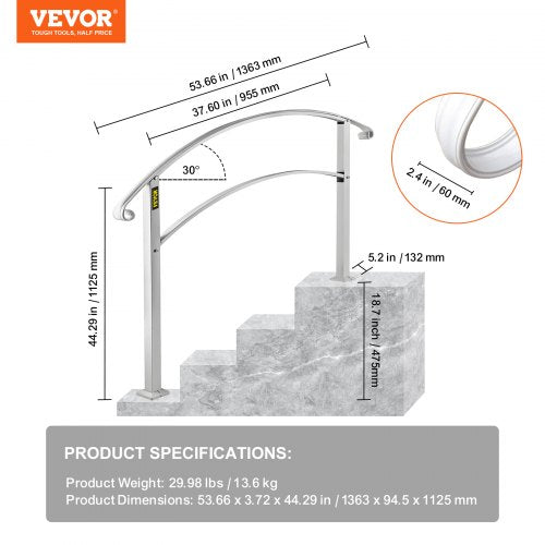 Handrails for Outdoor Steps Fit 1 or 4 Steps Outdoor Stair Railing White