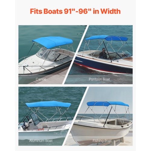 4 Bow Boat Bimini Tops 600D Polyester Canopy with Aluminum Alloy Frame