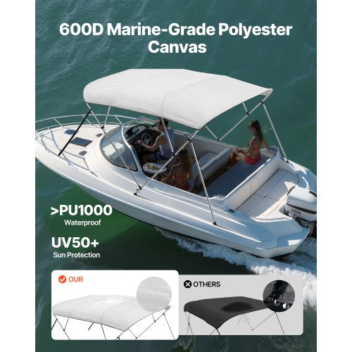 4 Bow Boat Bimini Tops 600D Polyester Canopy with Aluminum Alloy Frame