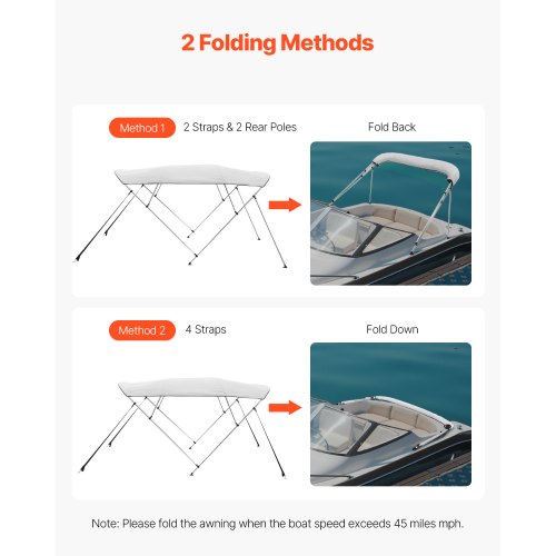 4 Bow Boat Bimini Tops 600D Polyester Canopy with Aluminum Alloy Frame