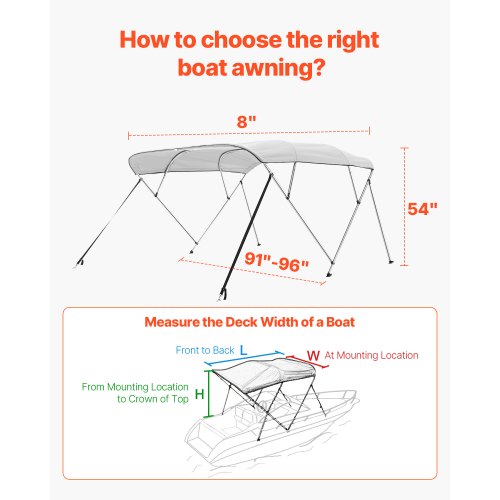 4 Bow Boat Bimini Tops 600D Polyester Canopy with Aluminum Alloy Frame
