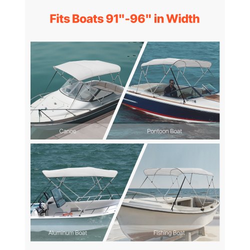 4 Bow Boat Bimini Tops 600D Polyester Canopy with Aluminum Alloy Frame
