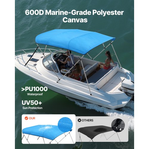 4 Bow Boat Bimini Tops 600D Polyester Canopy with Aluminum Alloy Frame